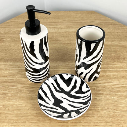 3 Piece Bathroom Sink Accessories Set – Zebra Pattern