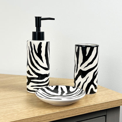 3 Piece Bathroom Sink Accessories Set – Zebra Pattern