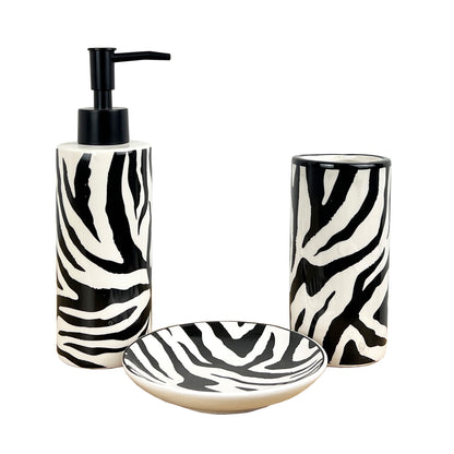 3 Piece Bathroom Sink Accessories Set – Zebra Pattern