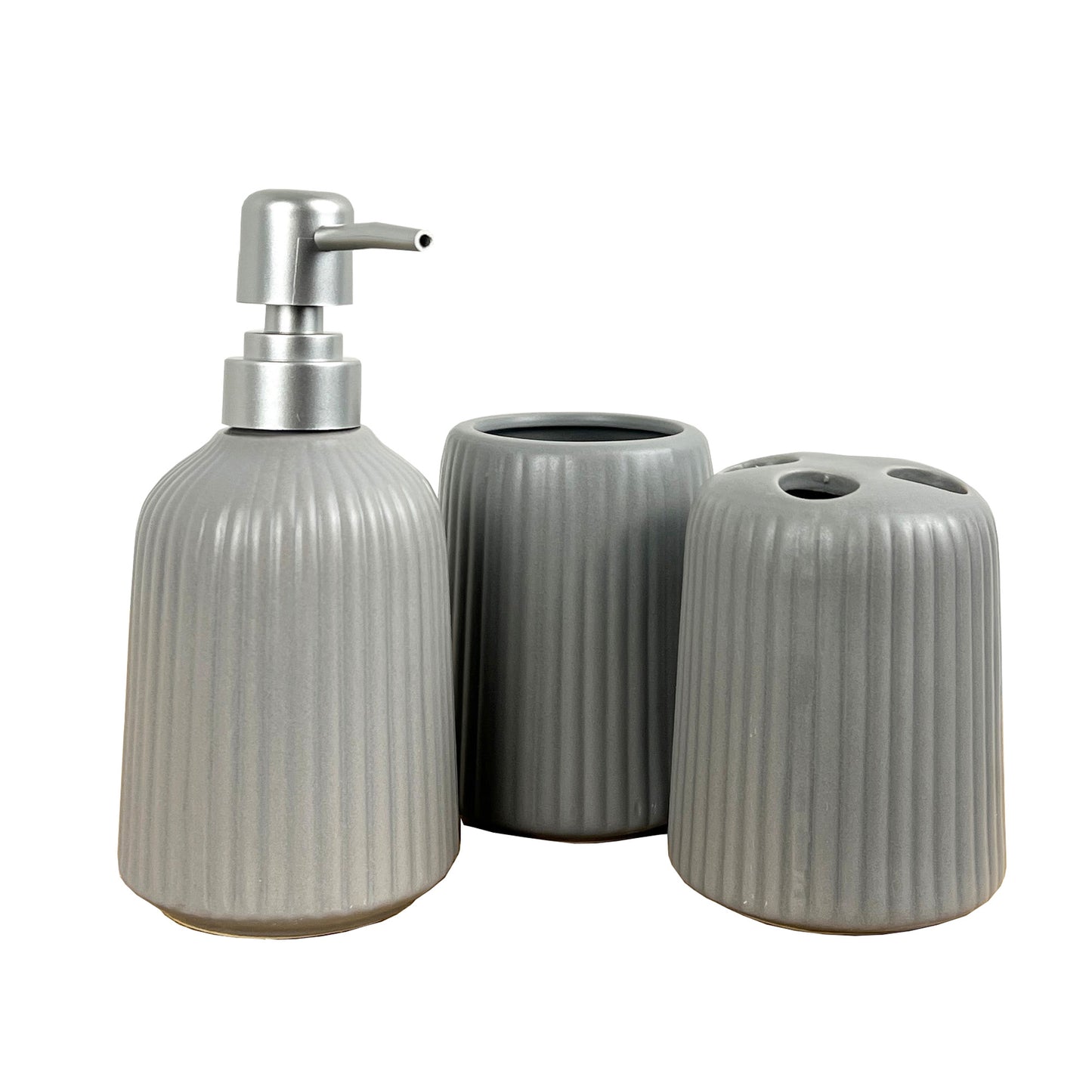 3 Piece Bathroom Sink Accessories Set – Ribbed Matt Grey