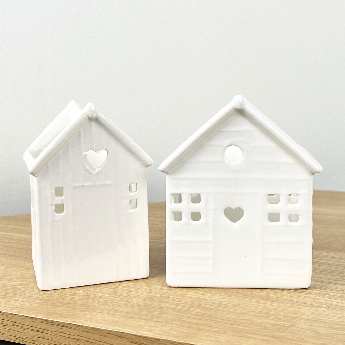 Pair of Decorative Tea Light Candle Holders - Beach Huts