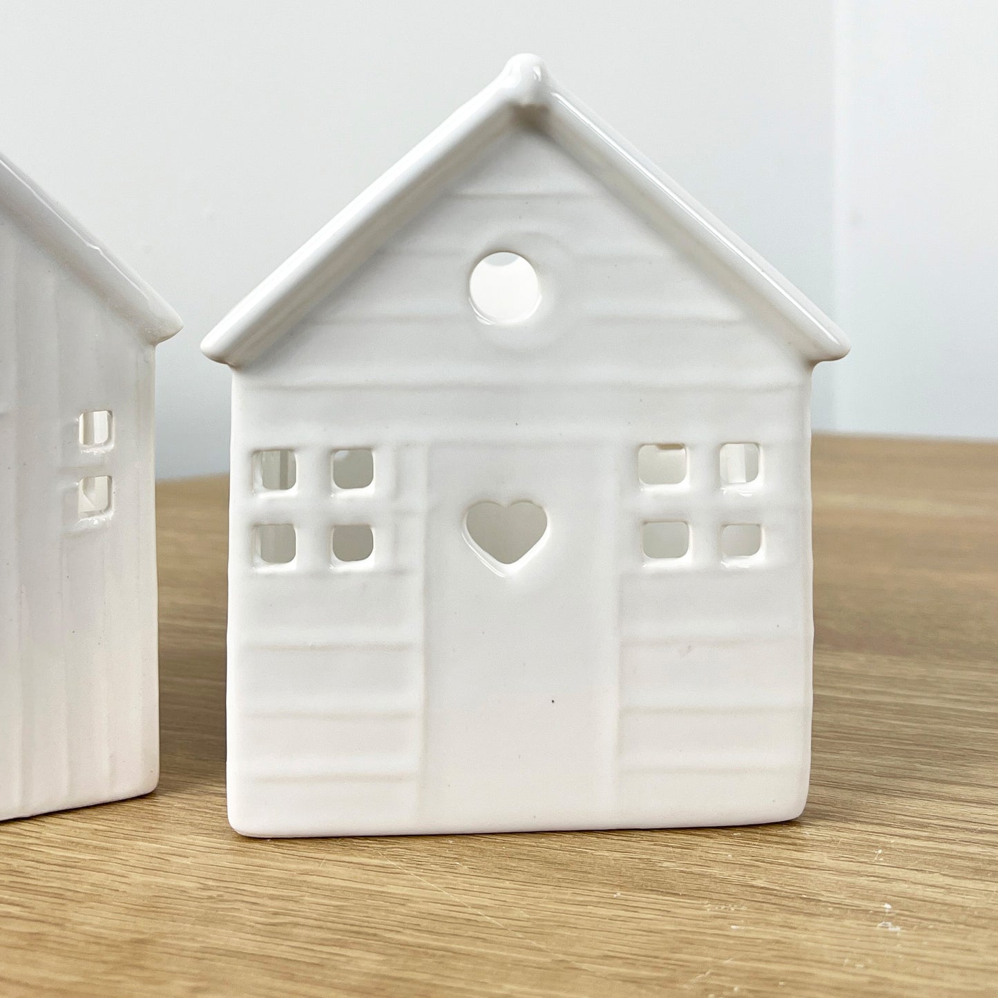 Pair of Decorative Tea Light Candle Holders - Beach Huts