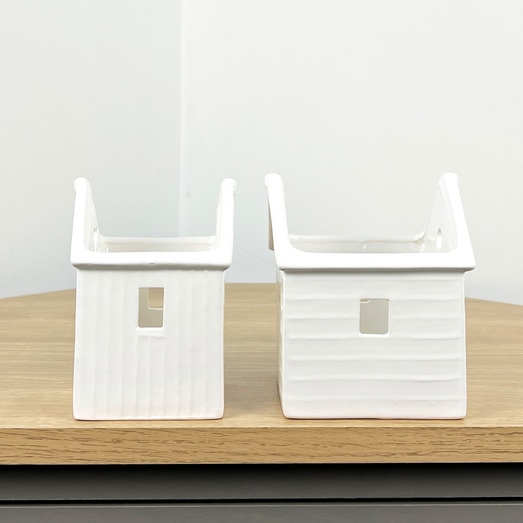 Pair of Decorative Tea Light Candle Holders - Beach Huts