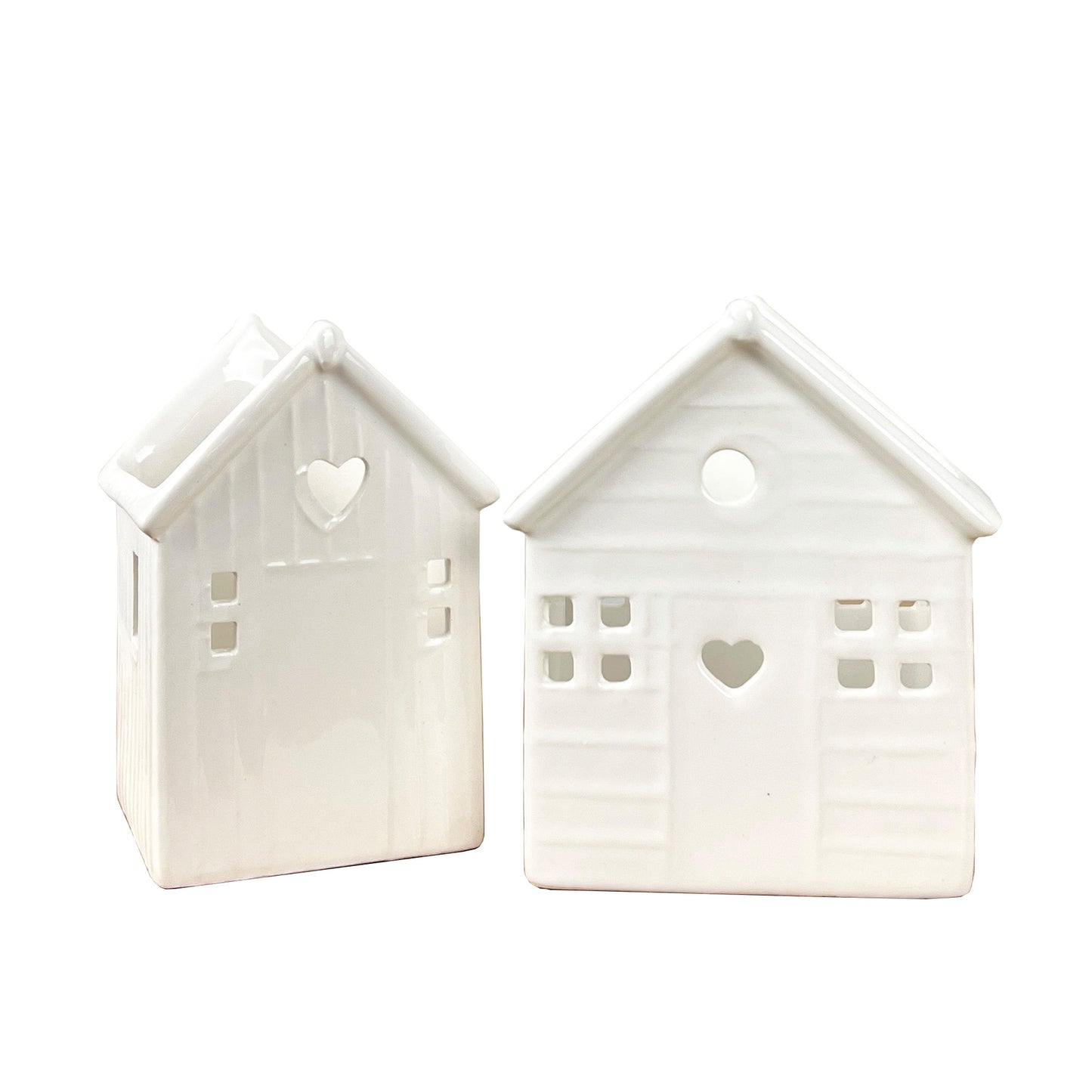 Pair of Decorative Tea Light Candle Holders - Beach Huts