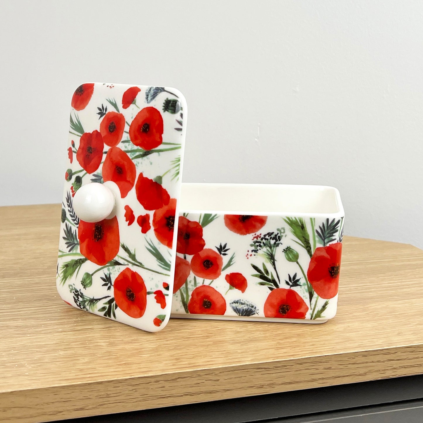 Floral Poppy Fields Butter Dish - Ceramic