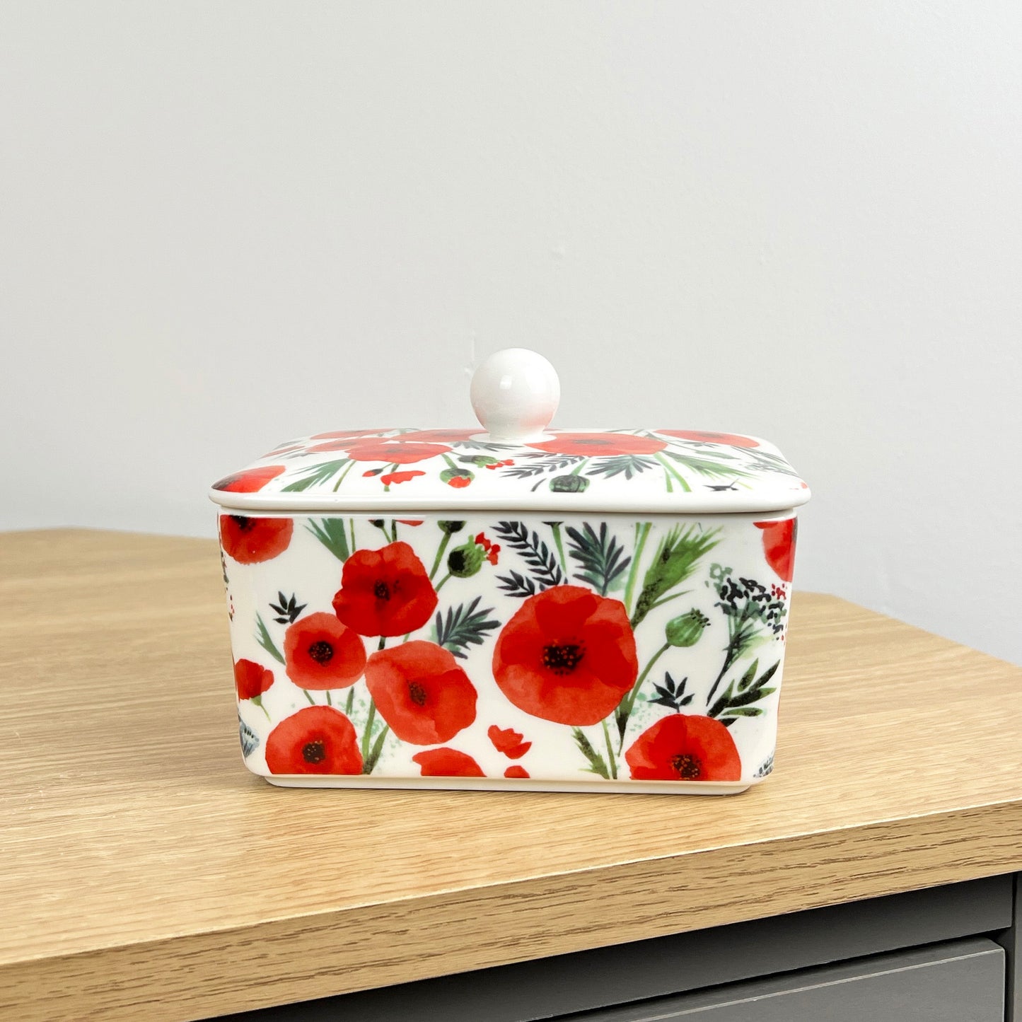 Floral Poppy Fields Butter Dish - Ceramic