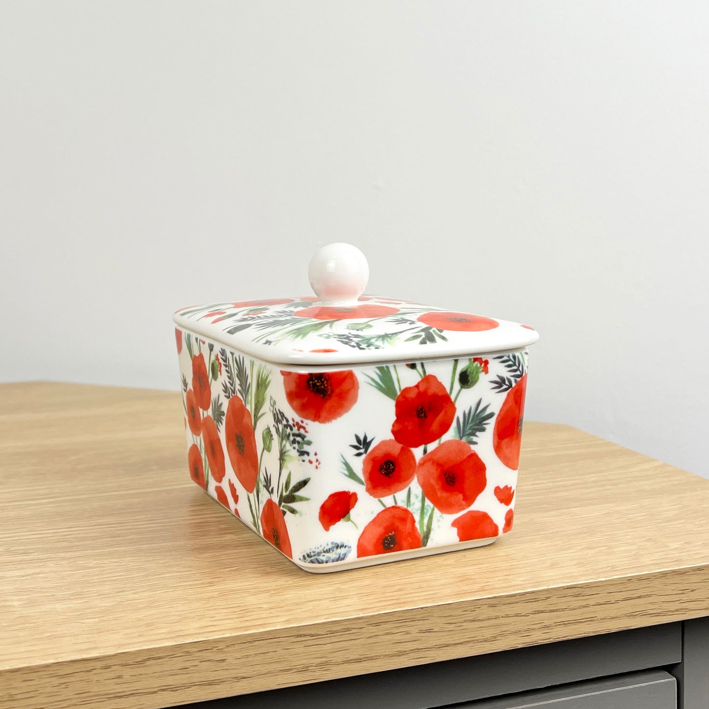 Floral Poppy Fields Butter Dish - Ceramic