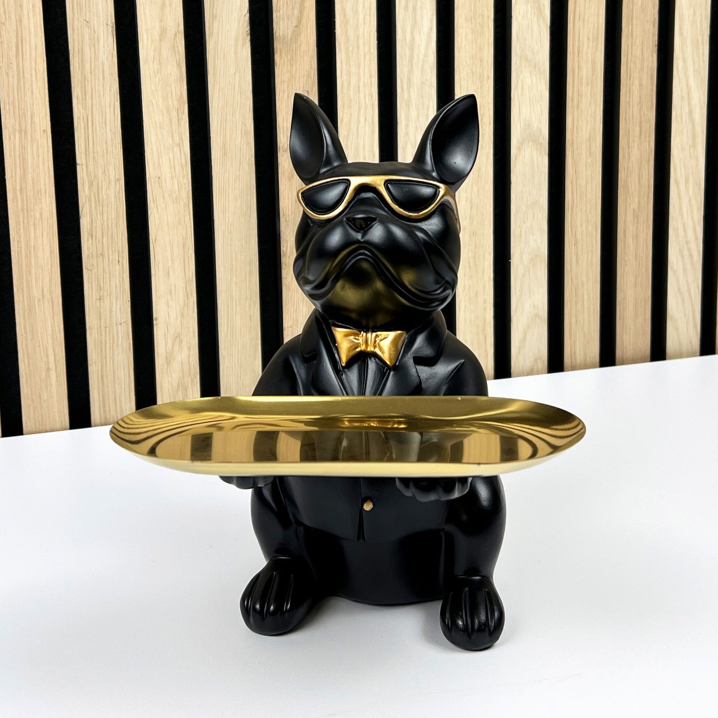 22cm French Bulldog Ornament with Trinket Dish - Black