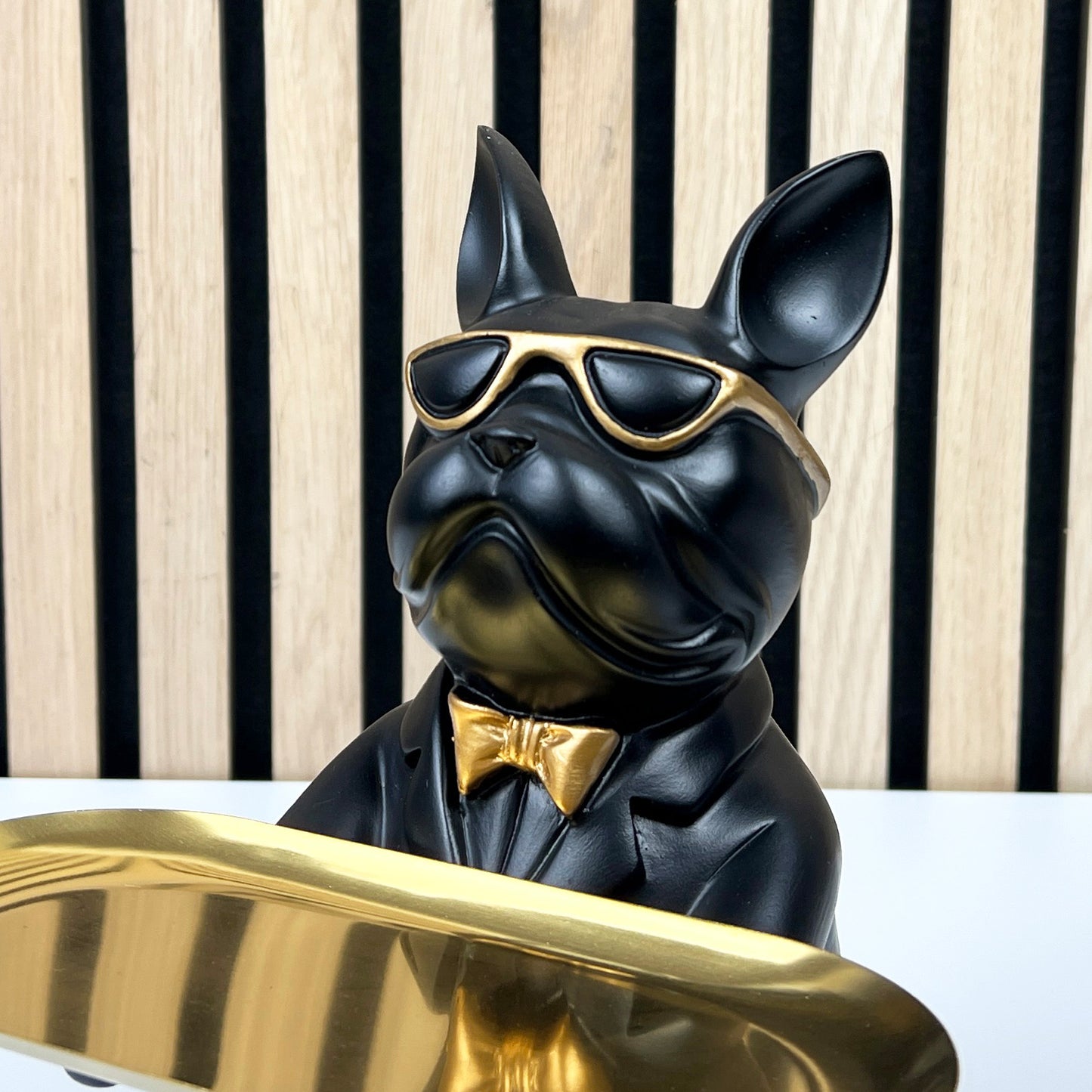 22cm French Bulldog Ornament with Trinket Dish - Black