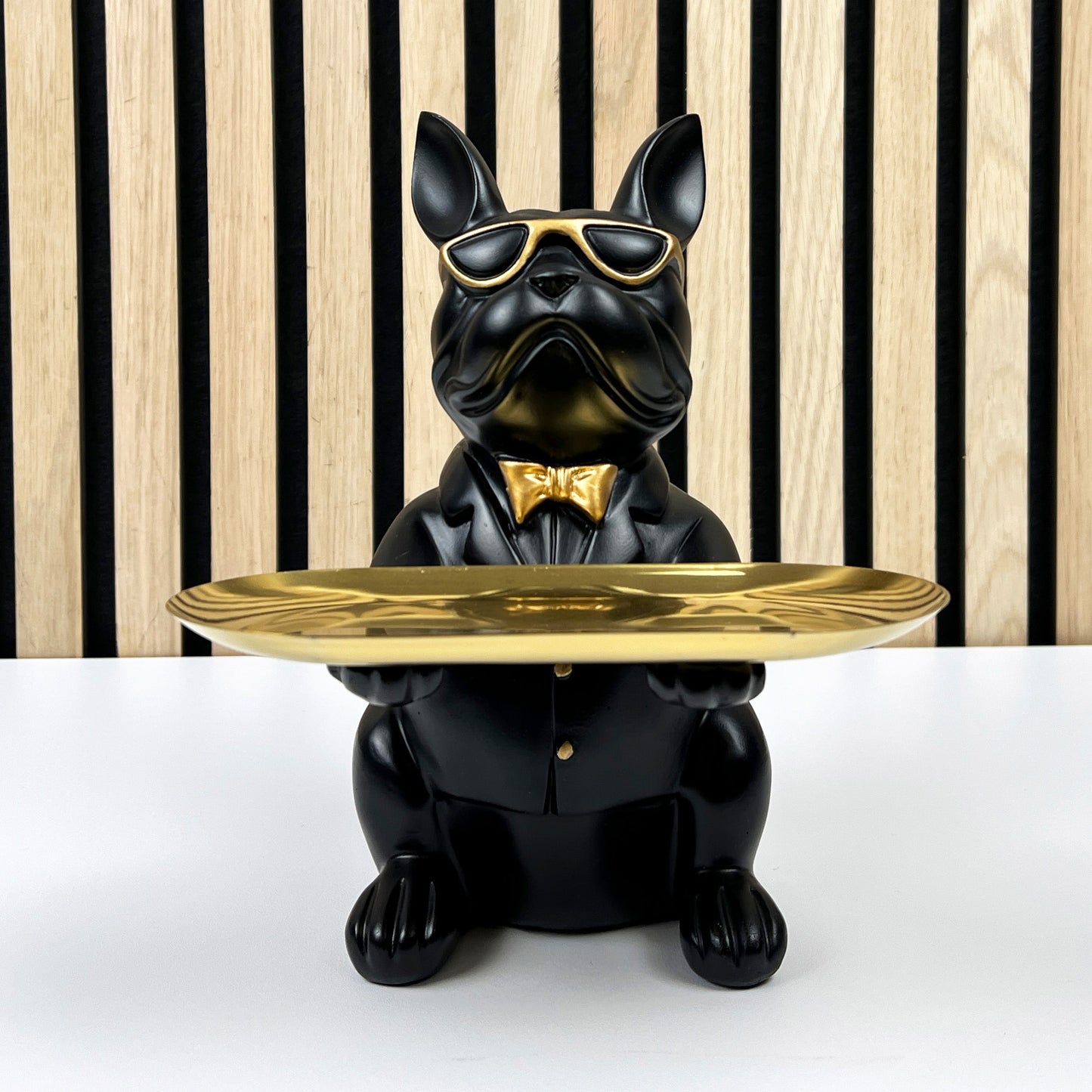 22cm French Bulldog Ornament with Trinket Dish - Black