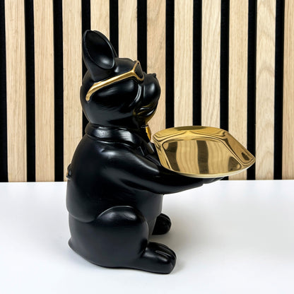 22cm French Bulldog Ornament with Trinket Dish - Black