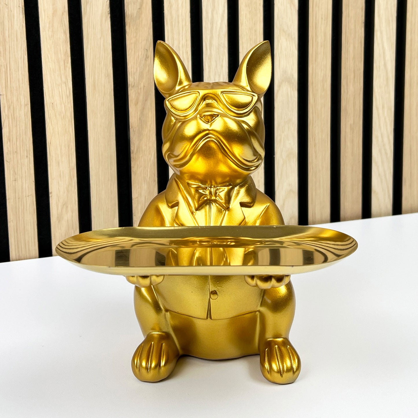 22cm French Bulldog Ornament with Trinket Dish - Gold