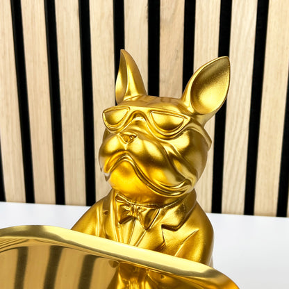 22cm French Bulldog Ornament with Trinket Dish - Gold