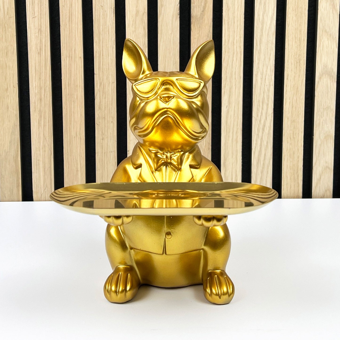 22cm French Bulldog Ornament with Trinket Dish - Gold