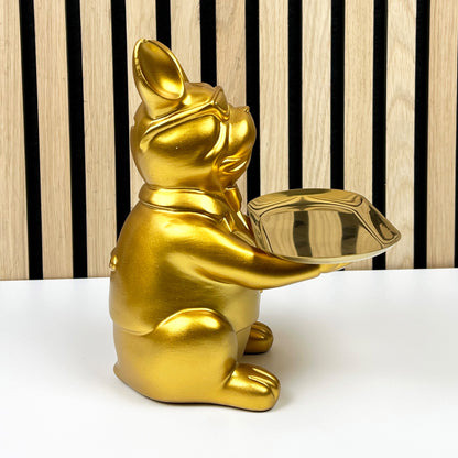 22cm French Bulldog Ornament with Trinket Dish - Gold