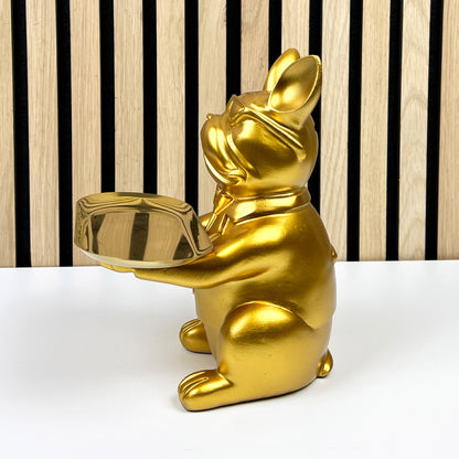 22cm French Bulldog Ornament with Trinket Dish - Gold