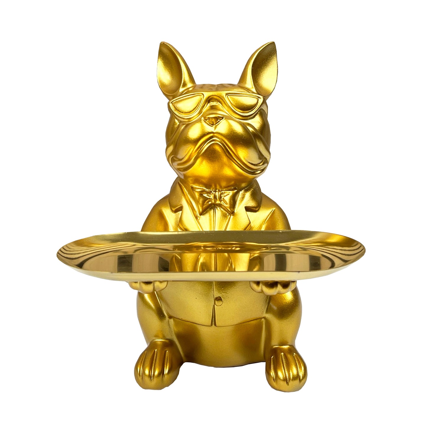 22cm French Bulldog Ornament with Trinket Dish - Gold