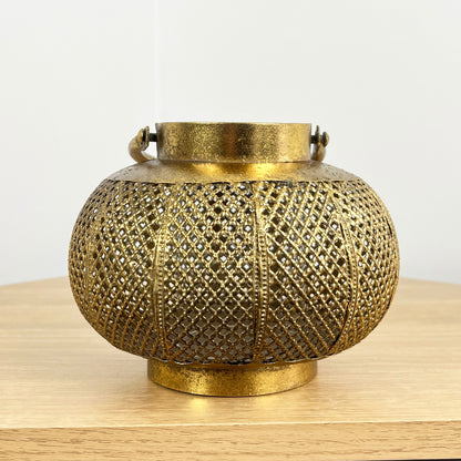 14cm Vintage Style Gold Lantern / Candle Holder - Metal