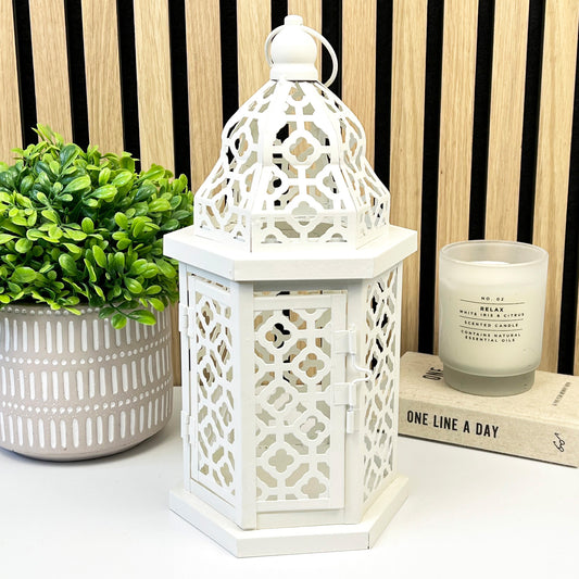 31cm Rustic Lantern Candle Holder – off White