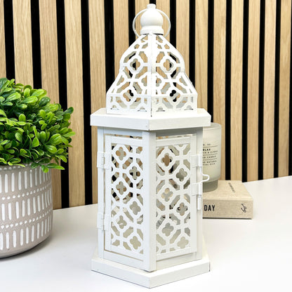 31cm Rustic Lantern Candle Holder – off White