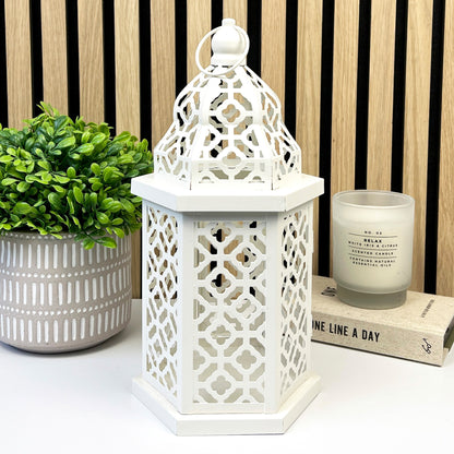 31cm Rustic Lantern Candle Holder – off White