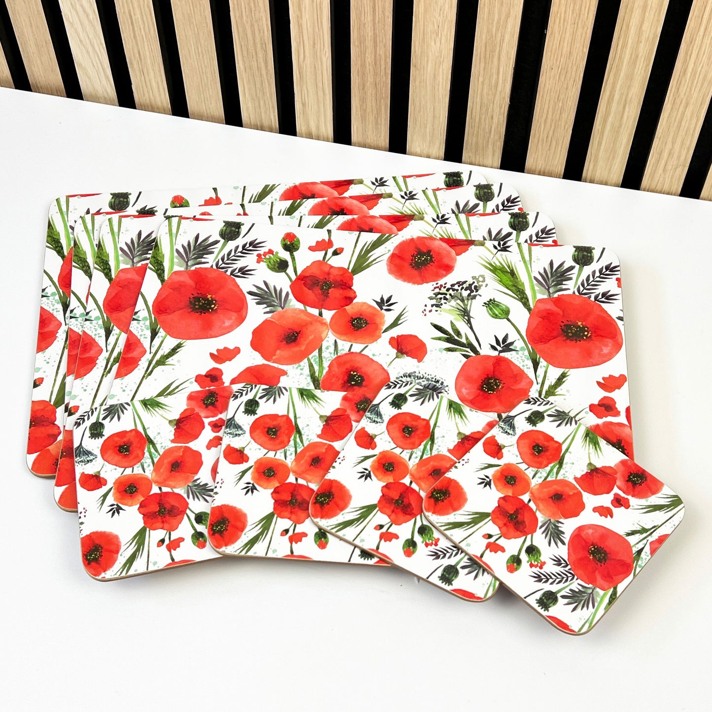 Set of 4 Placemats and Coasters - Floral Poppy Design