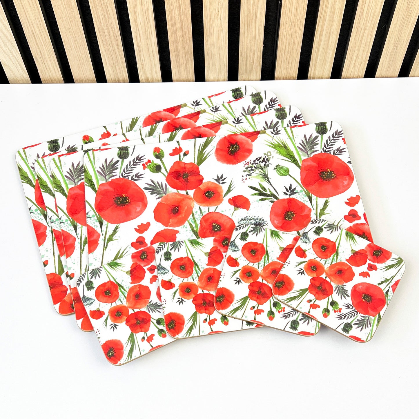 Set of 4 Placemats and Coasters - Floral Poppy Design