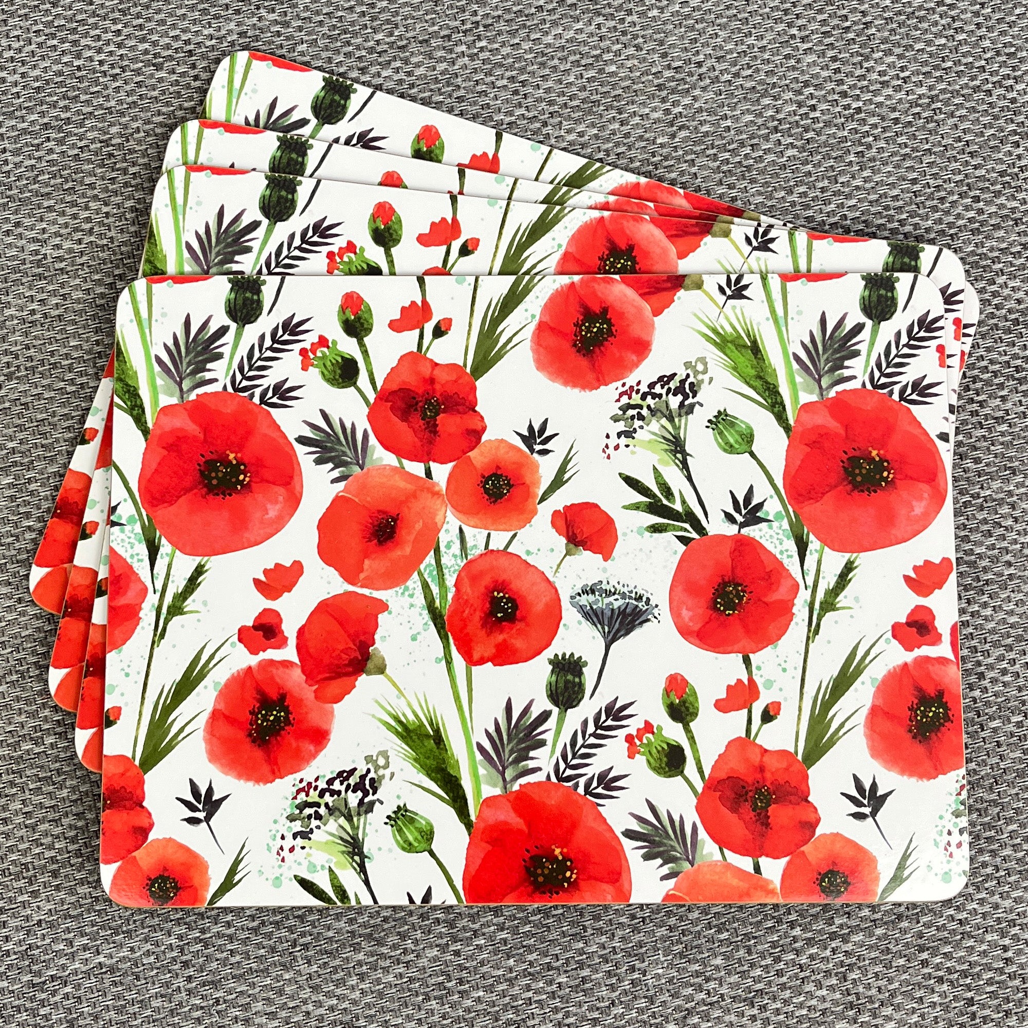 Set of 4 Placemats and Coasters - Floral Poppy Design