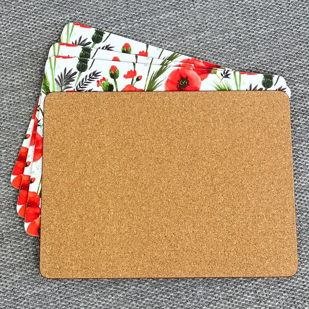 Set of 4 Placemats and Coasters - Floral Poppy Design