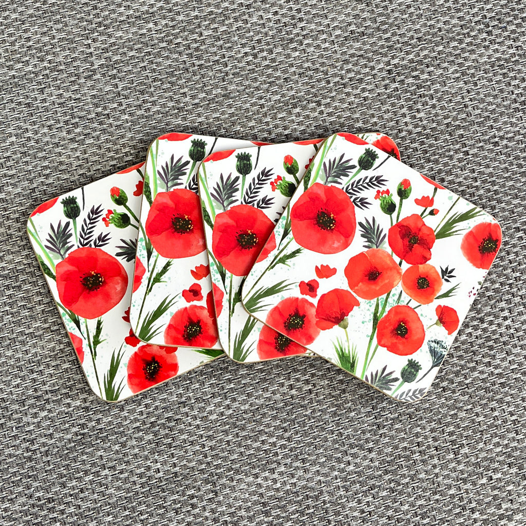 Set of 4 Placemats and Coasters - Floral Poppy Design