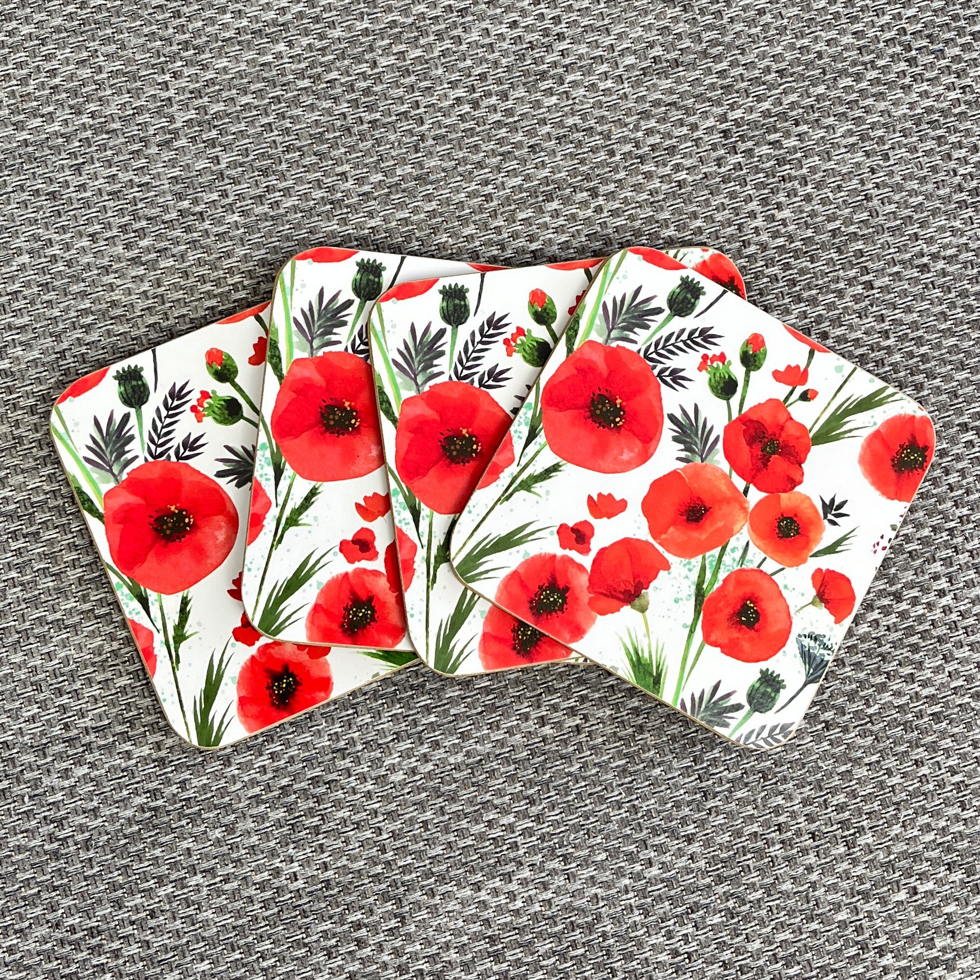 Set of 4 Placemats and Coasters - Floral Poppy Design