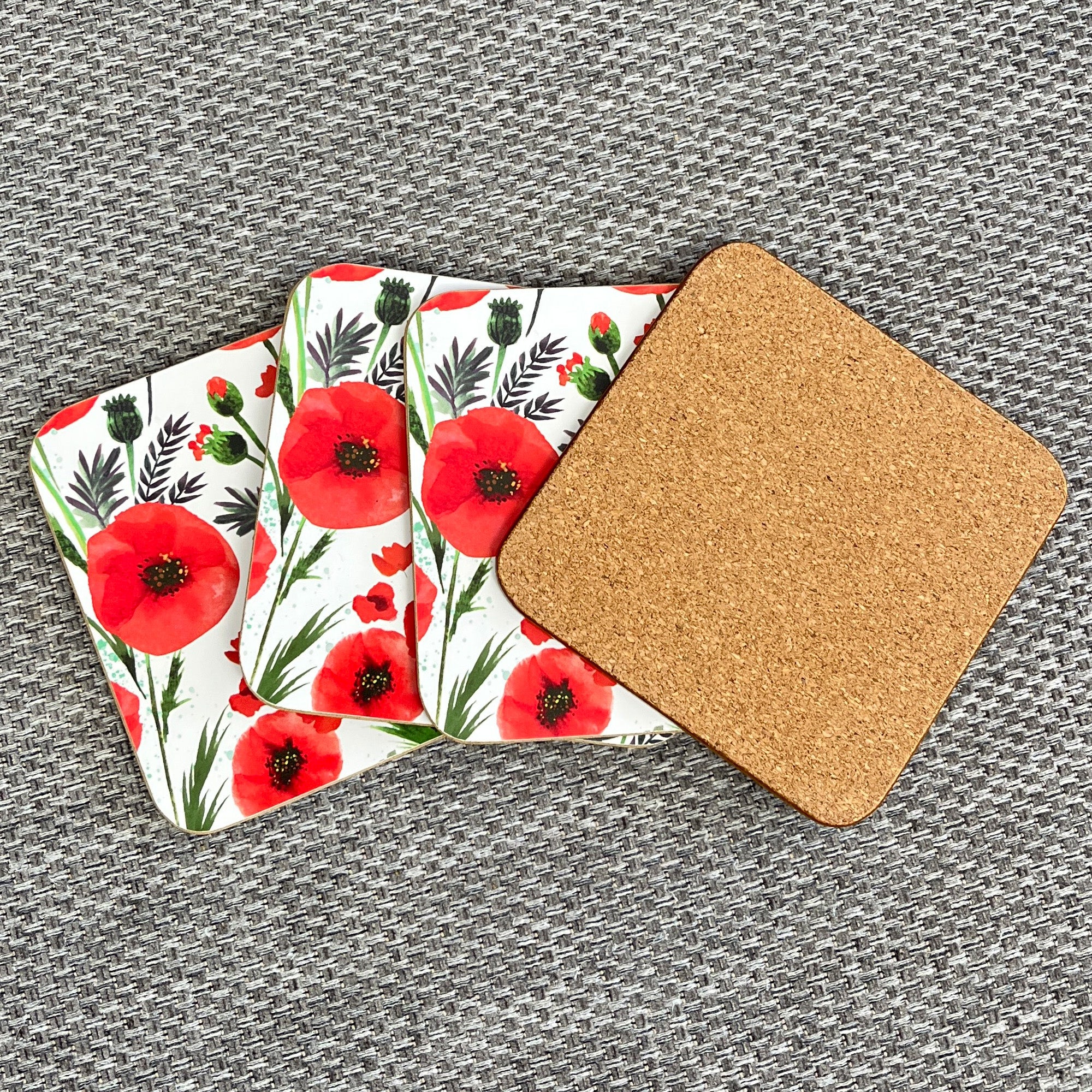 Set of 4 Placemats and Coasters - Floral Poppy Design