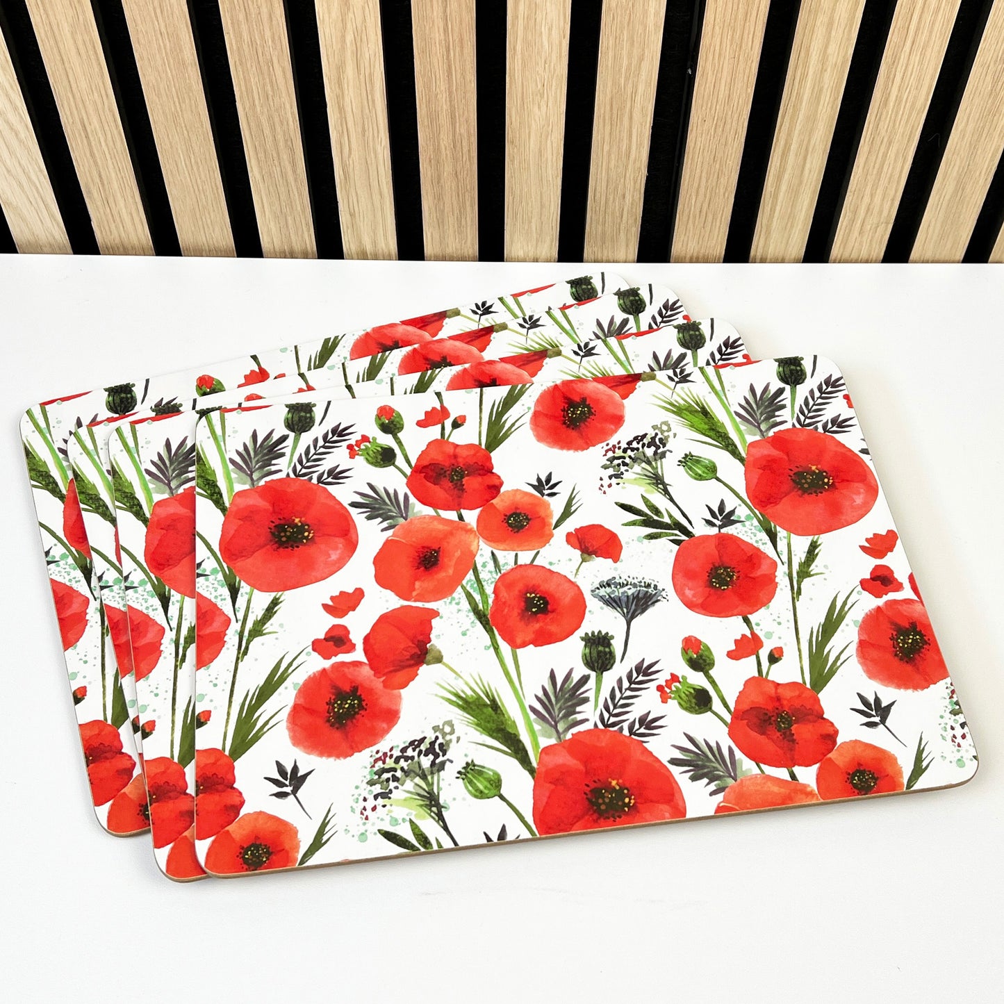 Set of 4 Placemats and Coasters - Floral Poppy Design