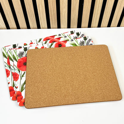 Set of 4 Placemats and Coasters - Floral Poppy Design