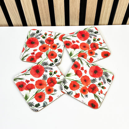 Set of 4 Placemats and Coasters - Floral Poppy Design