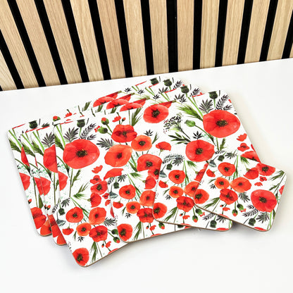 Set of 4 Placemats and Coasters - Floral Poppy Design