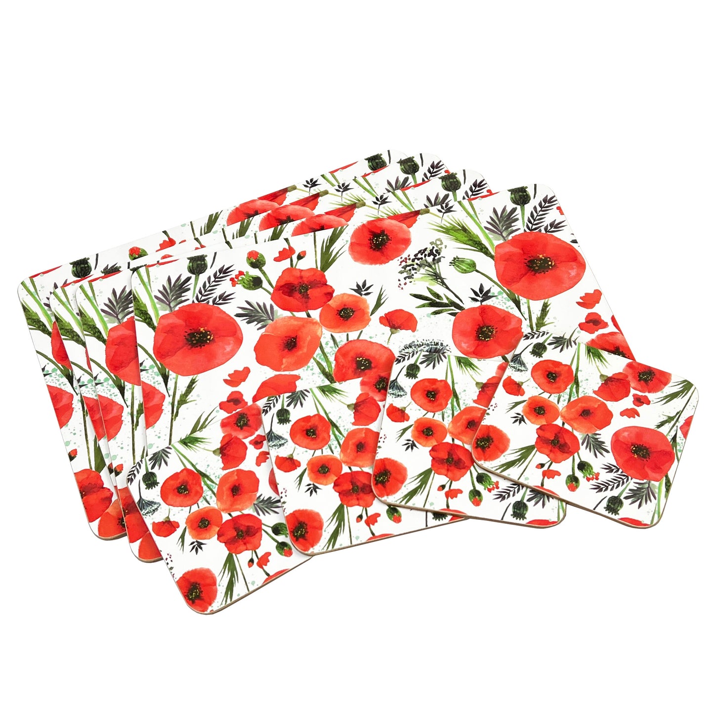 Set of 4 Placemats and Coasters - Floral Poppy Design