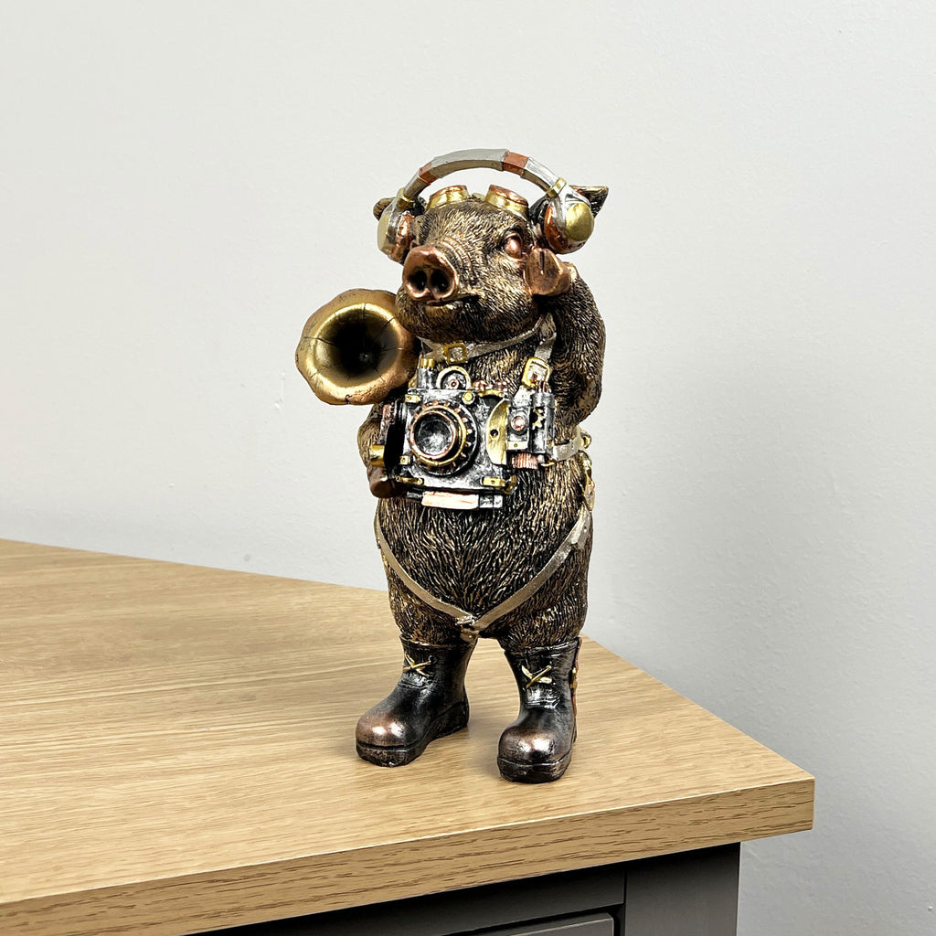 21cm Steampunk Pig Ornament - Resin