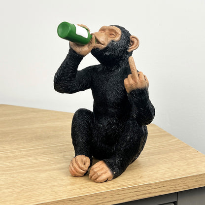 19cm Beer Drinking Middle Finger Monkey Ornament - Resin