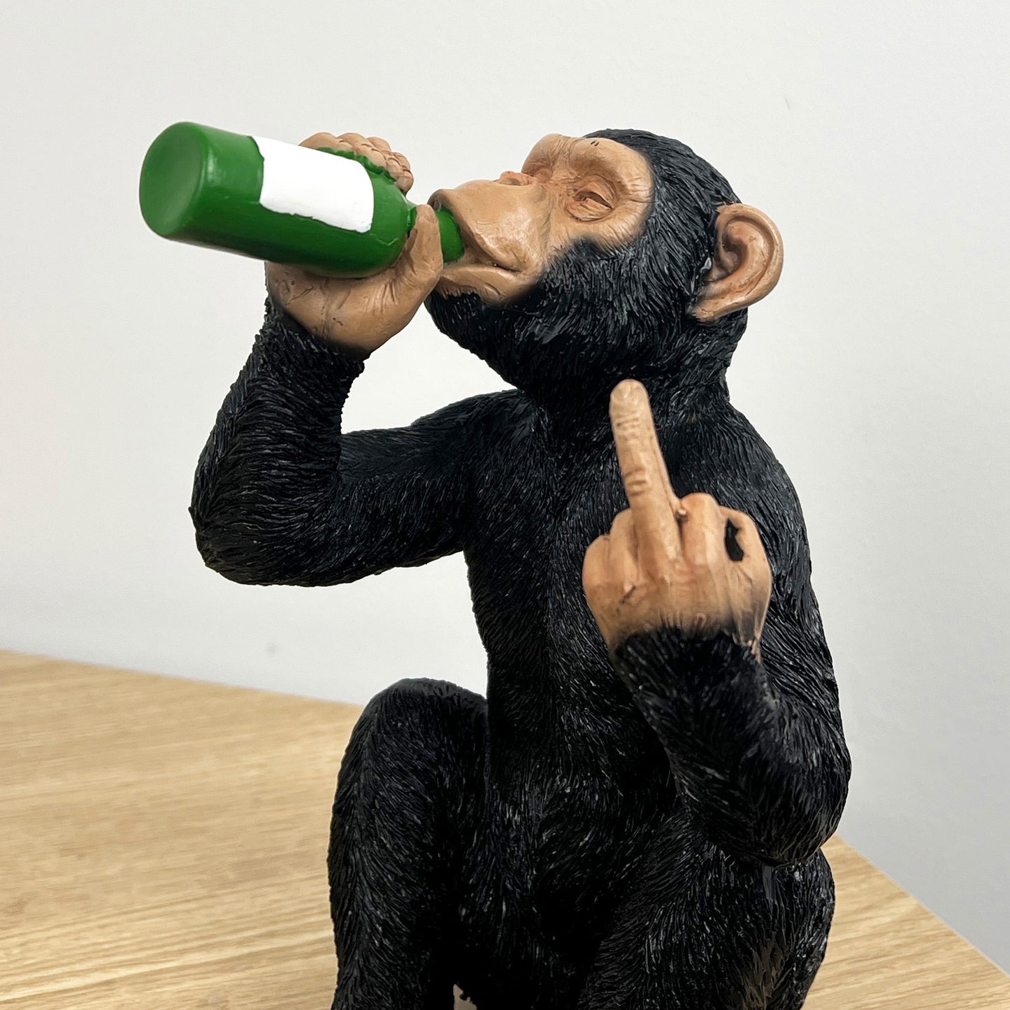 19cm Beer Drinking Middle Finger Monkey Ornament - Resin