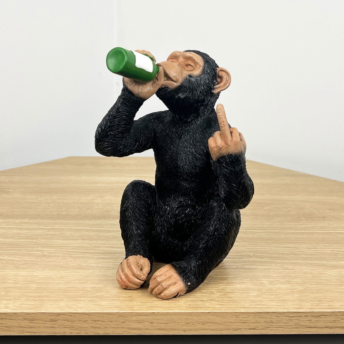 19cm Beer Drinking Middle Finger Monkey Ornament - Resin