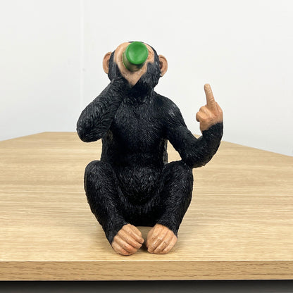 19cm Beer Drinking Middle Finger Monkey Ornament - Resin