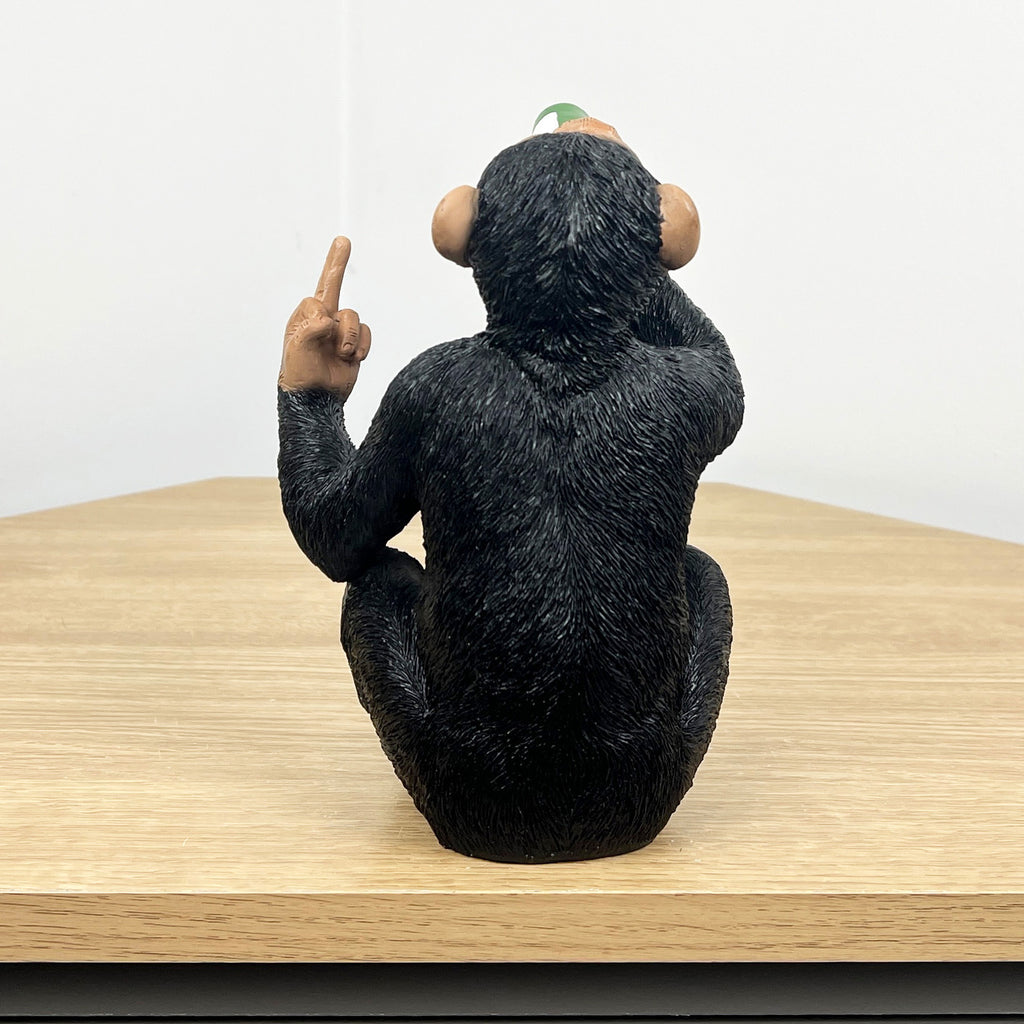 19cm Beer Drinking Middle Finger Monkey Ornament - Resin