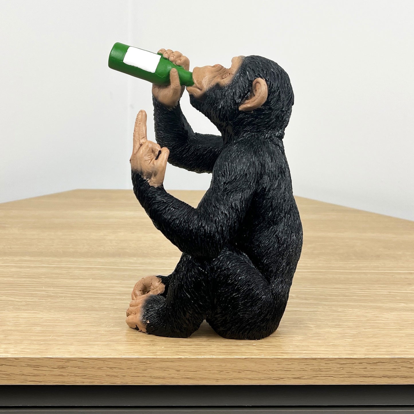 19cm Beer Drinking Middle Finger Monkey Ornament - Resin