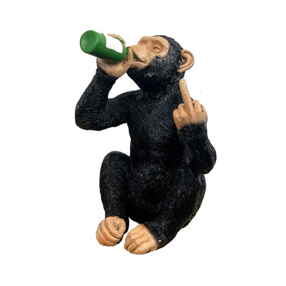 19cm Beer Drinking Middle Finger Monkey Ornament - Resin