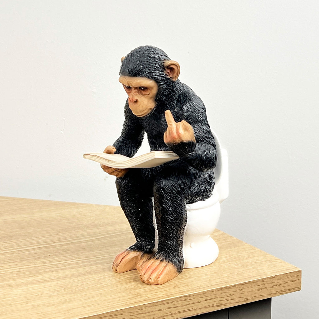 18cm Middle Finger Monkey on the Toilet Ornament - Resin