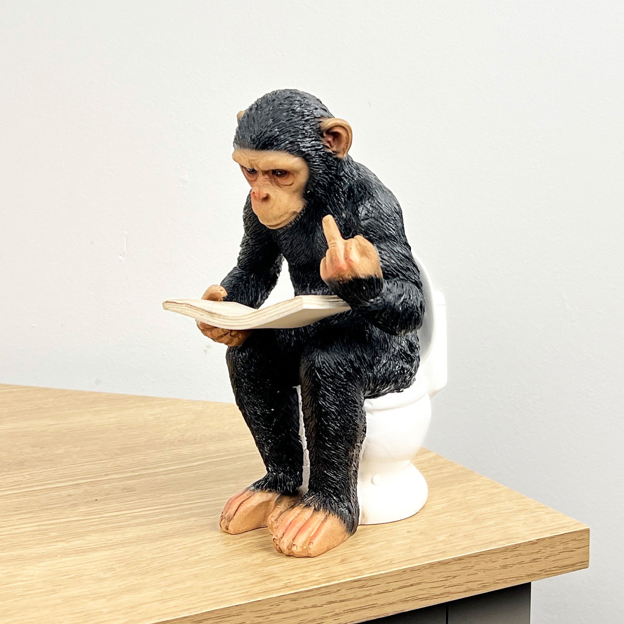 18cm Middle Finger Monkey on the Toilet Ornament - Resin