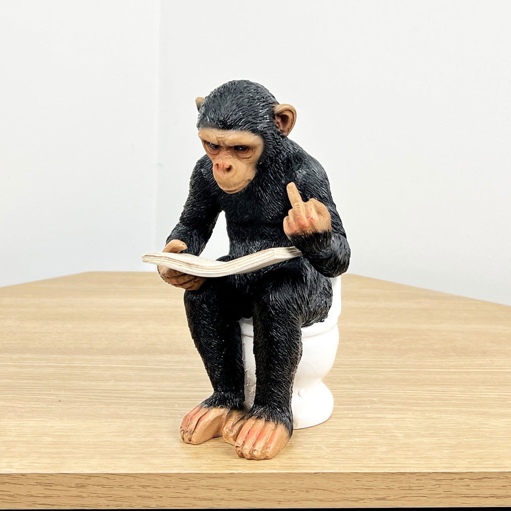 18cm Middle Finger Monkey on the Toilet Ornament - Resin