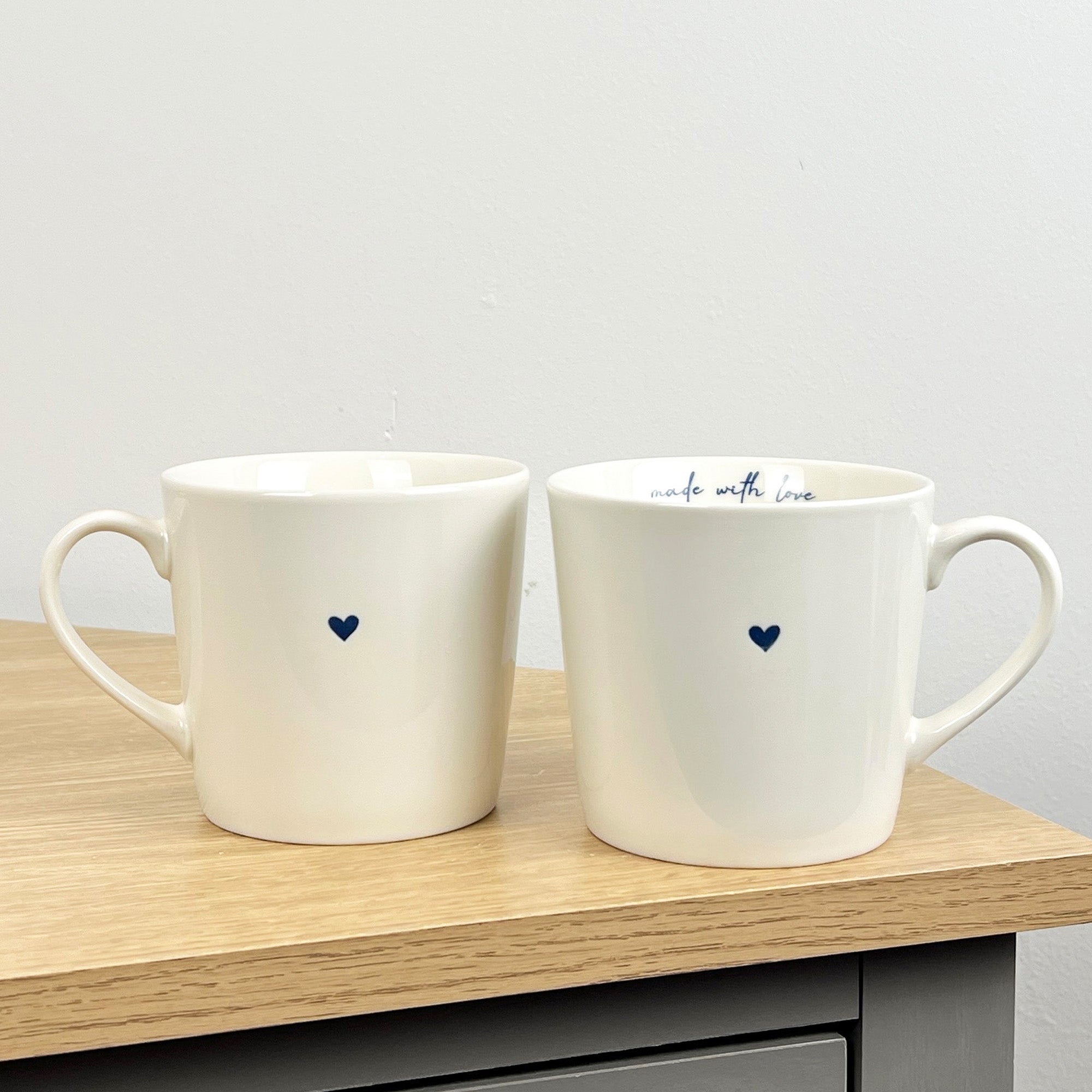 Set of 2 Cream 'Made with Love' 💙 Heart Mugs