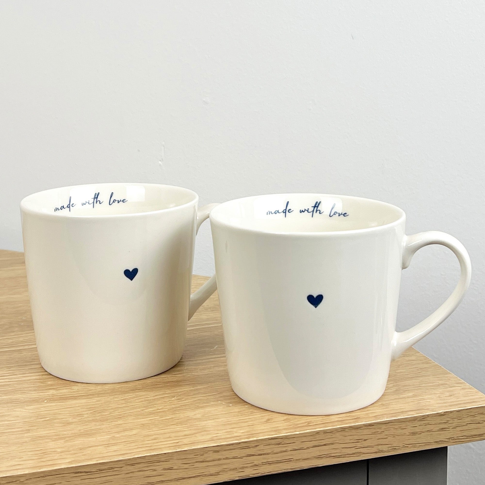 Set of 2 Cream 'Made with Love' 💙 Heart Mugs